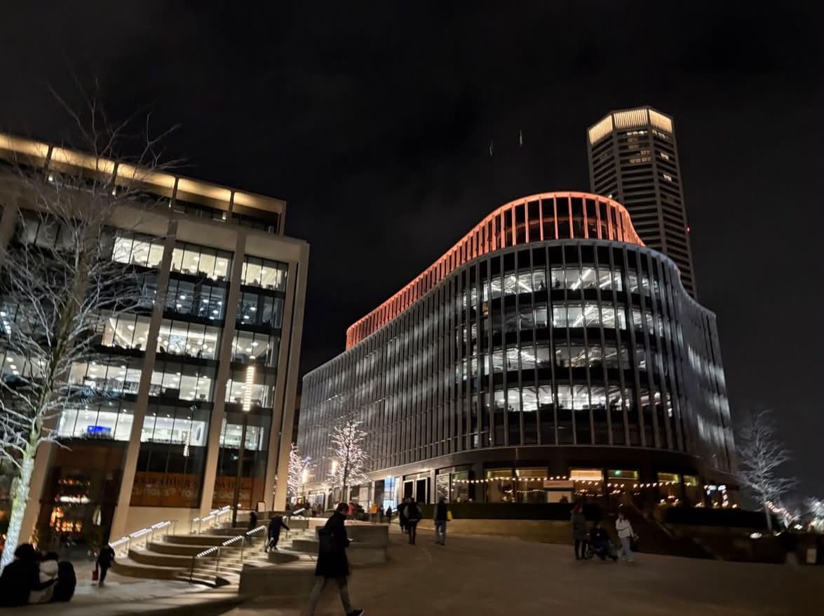 Commercial building at blue hour